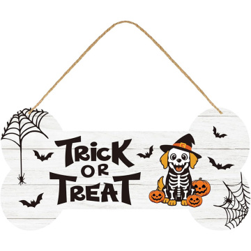 Trick or Treat Bone Shaped Dog Wooden Door Hanger