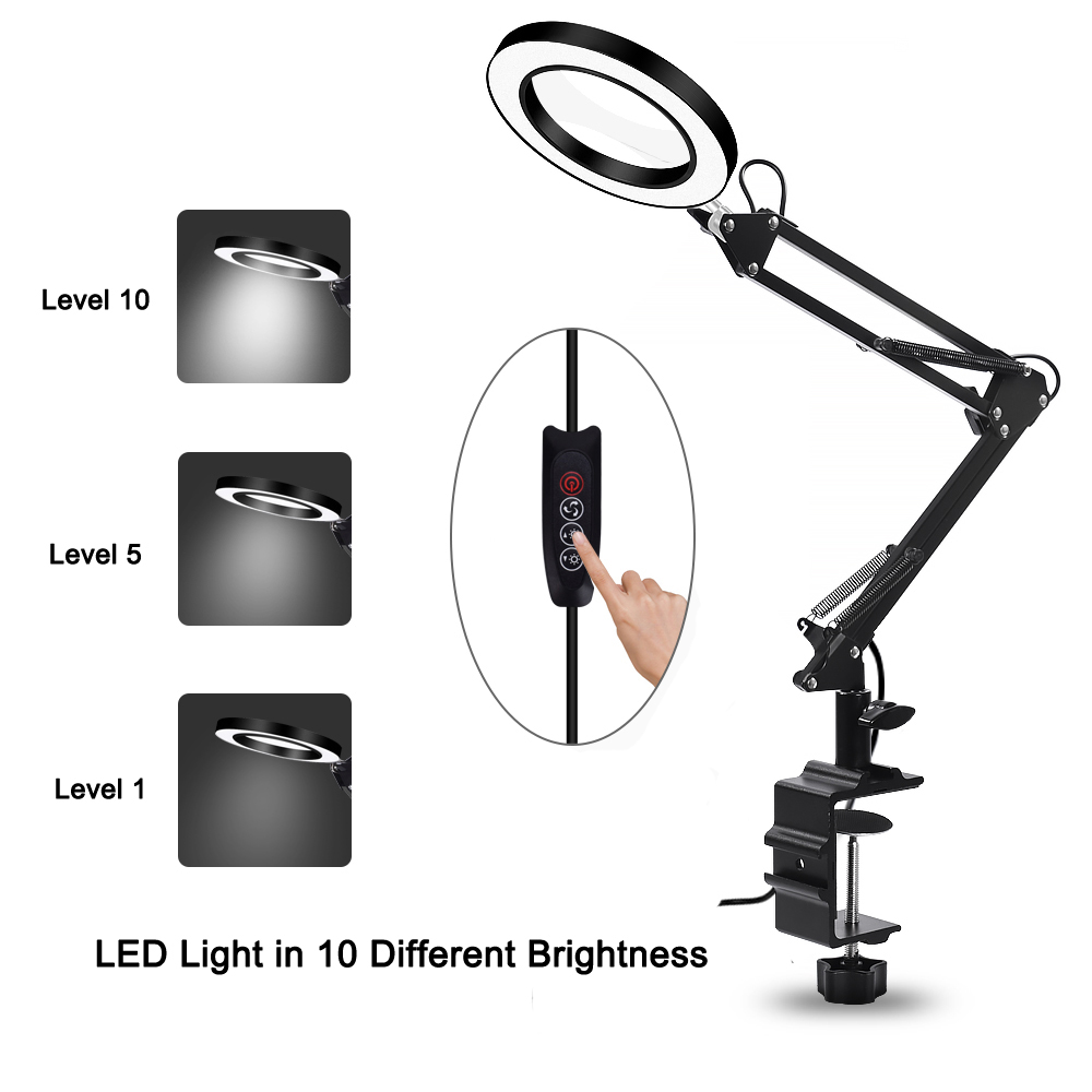 5X USB Magnifying Glass with LED Light Flexible Table Clamp Third Hand Soldering/Reading/Jewelry Magnifier Desk Lamp