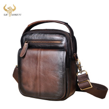 Genuine Leather Male Multi-function Fashion Messenger bag Casual Design Crossbody One Shoulder bag Satchel Tote School Bag 8025