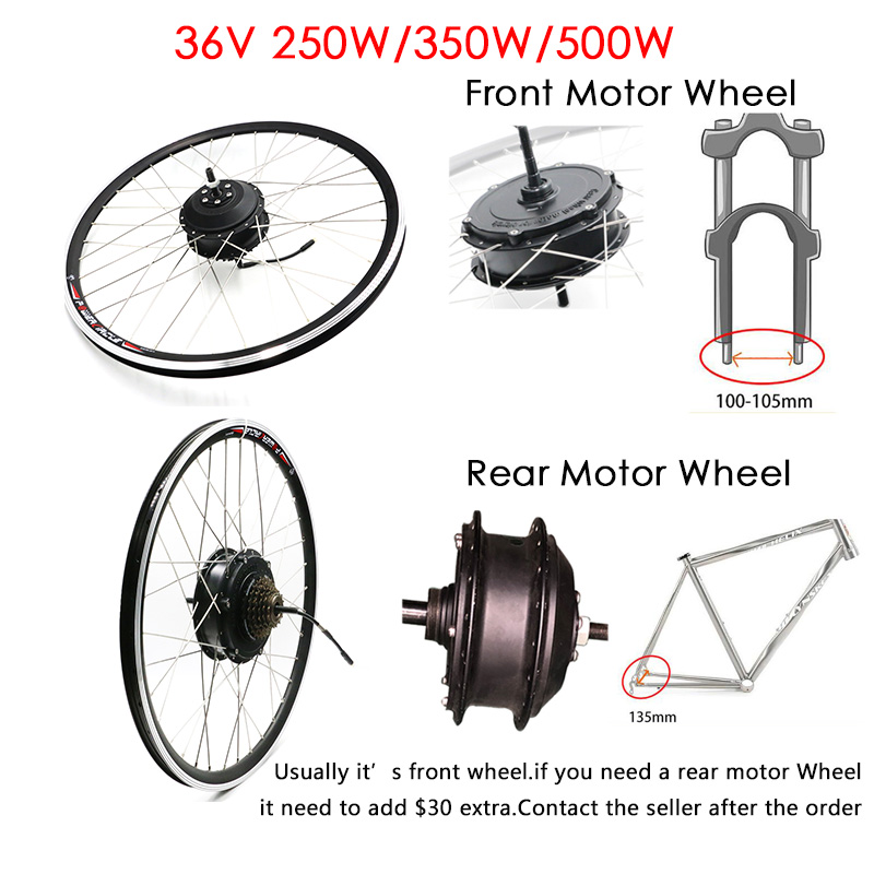 Front Rear Brushless Motor Wheel E Bike kit with 36V 12AH Lithium Battery 250W 350W 500W Electric Bicycle Conversion Kit