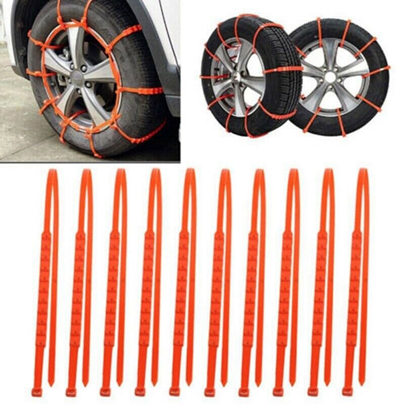 10Pcs Car Anti Skid Chains Winter Snow Mud Outdoor Wheel Tire Cable Ties Safety Tyre Non Slip Nylon Chain For SUV Auto Truck