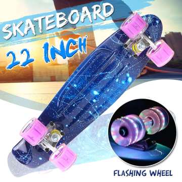 NEW 22 Inches Four-wheel Mini Longboard Pastel Color Skate Board skateboard with LED Flashing Wheels Retro Skateboard
