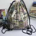 35*40cm Drawstring Storage Bags Girls Shoulder Bags Women Canvas/ Cotton Cat House Backpack Shoe Travel Pouch Portable Bag