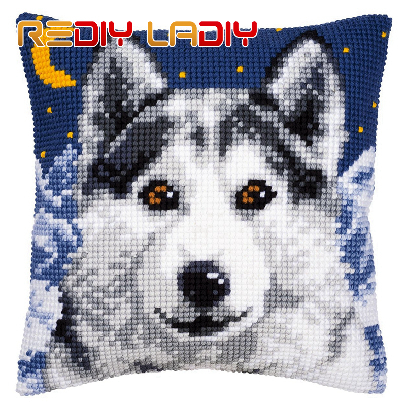 Cross Stitch Cushion Cover Wolves Husky Lion Chunky Cross-Stitch Kits 100% Acrylic Yarn Pillow Case Home Decor Hobby & Crafts