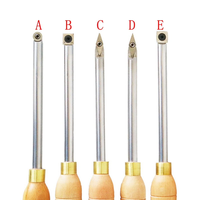 JSHAWNIK 5 Types Wood Lathe Turning Tool Carbide Inserts Cutter Tools Round Shank With Wood Handle Turning Tool