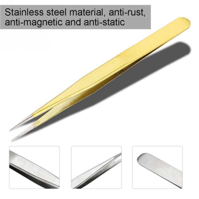 Tweezers Metal Anti-static Bending Straight Tip Pointed Tweezers Pointed Elbow Manicure Eyelash Tweezers For Soldering Tool Set