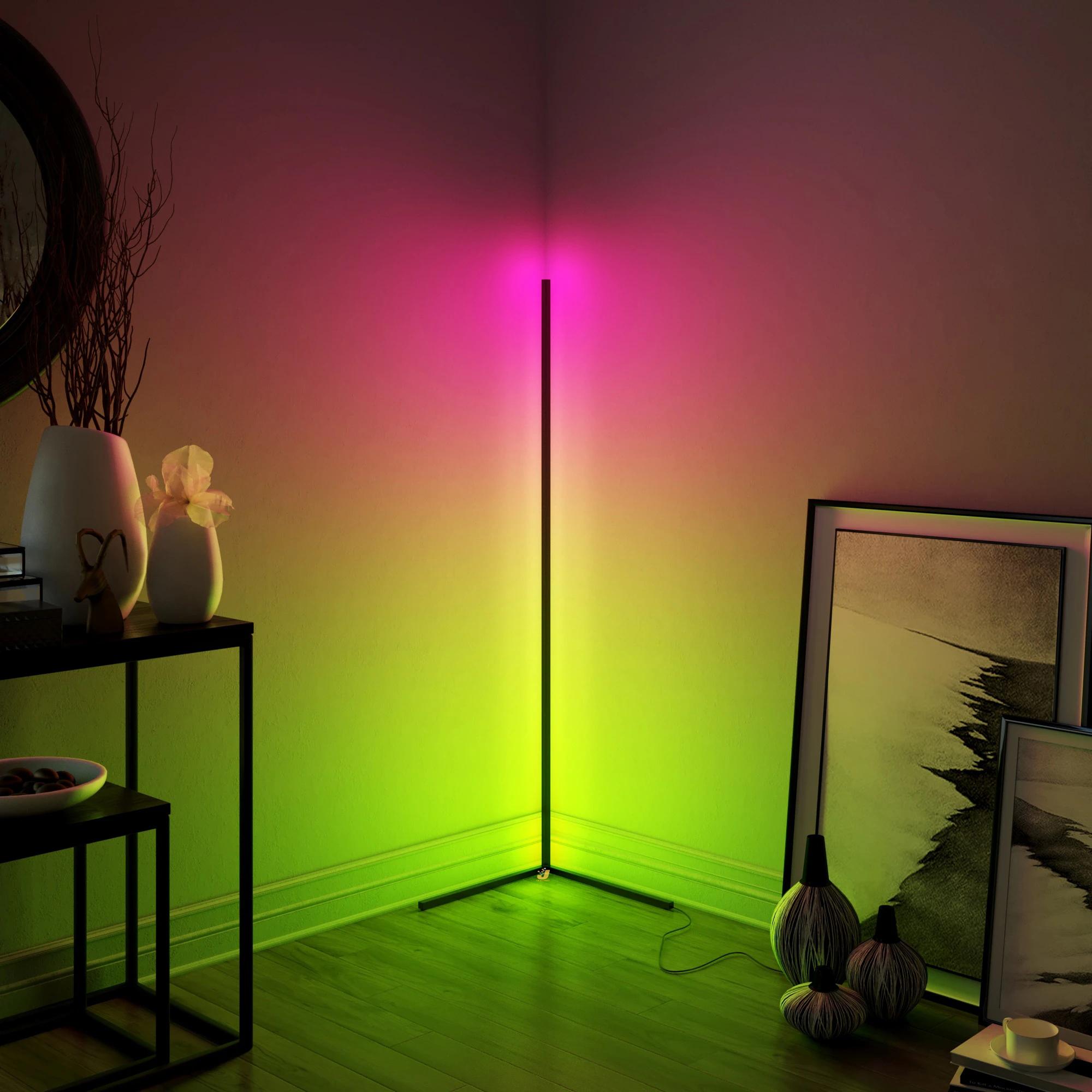 Nordic RGB Corner Floor Lamp Living Room Decorative Lamp Stand Bedroom Bedside Remote Floor Light Standing Indoor Lighting