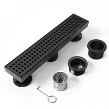 12 Inch Shower Linear Black Drain Rectangular Floor Drain with Accessories Square Hole Pattern Cover Grate Removable SUS304 Stai