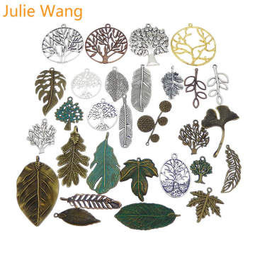 Julie Wang 10PCS Randomly Send Life Tree Leaf Feather Charms Antique Color Necklace Bracelet Jewelry Making Accessory