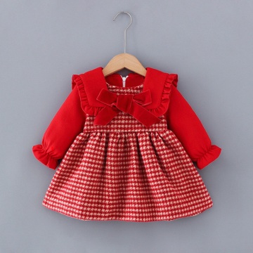 Sweet Winter Girls Dress Kids Princess Bow Plaid Dress Children Baby Infants Long Sleeve Velvet Thicken Dresses Vestido S10368