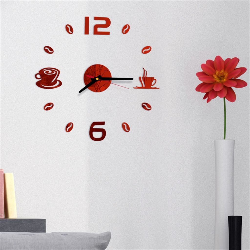 Cafe DIY Large Wall Clock Frameless Giant Wall Clock Modern Design Cafe Coffee Mug Coffee Bean Wall Decor Kitchen Wall Watch New