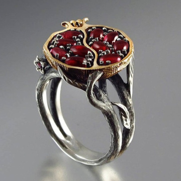 Milangirl Vintage Fruit Fresh Red Garnet Rings For Women s Resin Stone Pomegranate Jewelry Ancient Anniversary Ring