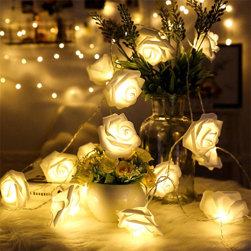 10/40 LED Pink Rose Flower Christmas Lights Holiday String Lights USB Battery Operated Valentine Wedding Party Decoration Lamp