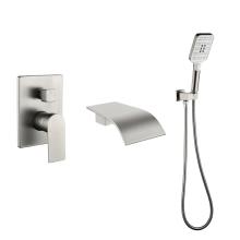 Brushed Nickel Wall Tub Faucet Spout Combo Set