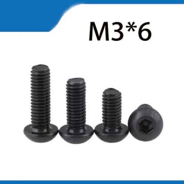 Free Shipping 100pcs M3x6 mm M3*6 mm yuan cup Half round pan head black grade 10.9 carbon Steel Hex Socket Head Cap Screw