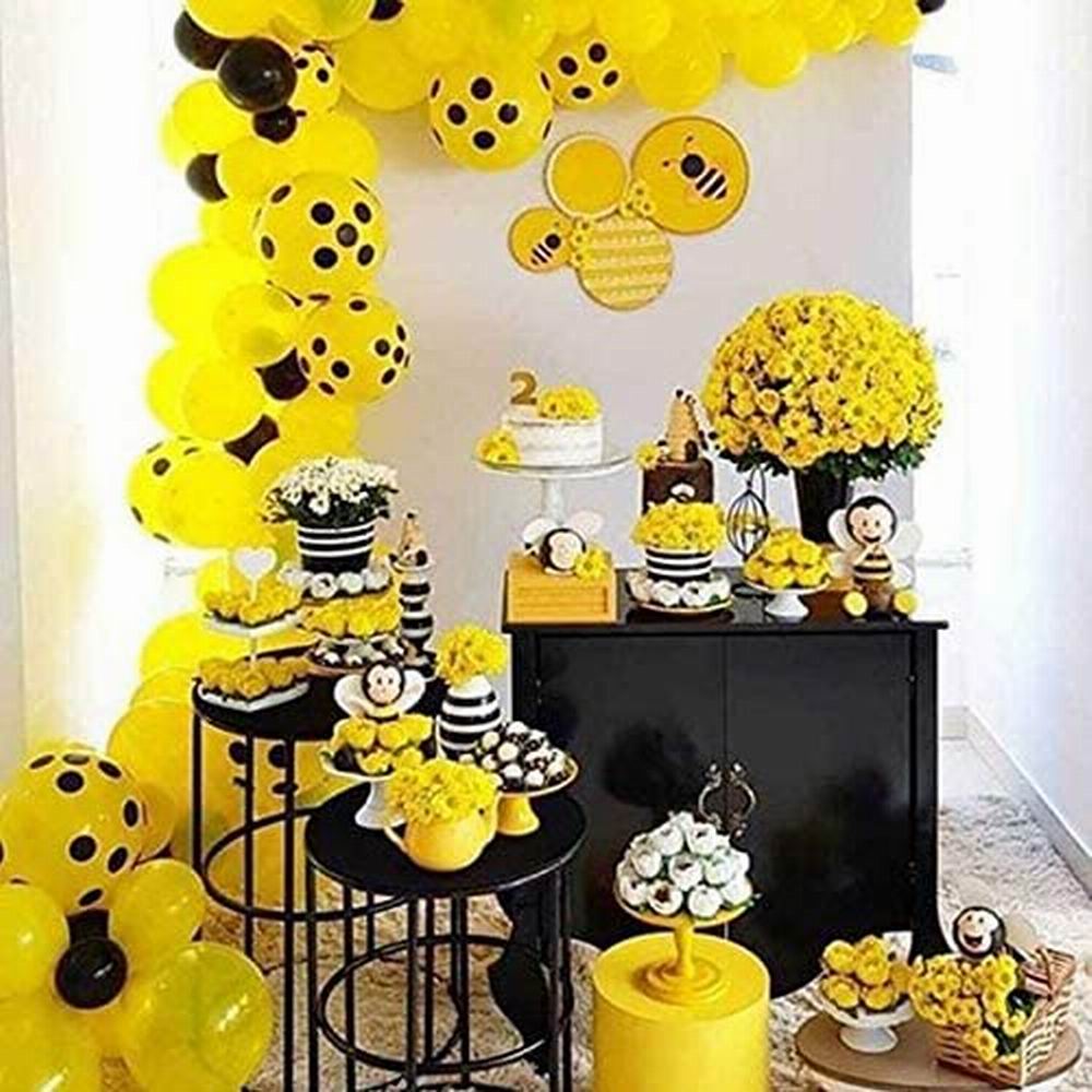 132pcs Balloon Garland Arch Kit Yellow Black Polka Dot Latex Balloons for Happy Bee Day Baby Shower Birthday Party Decorations