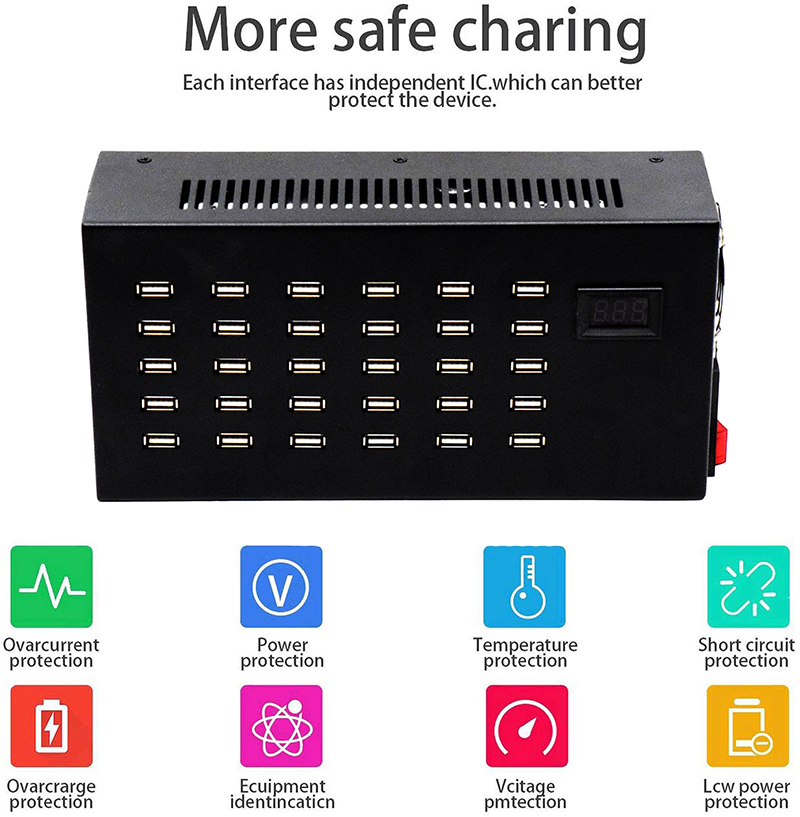 30 port USB charger multi-protocol more safe charing