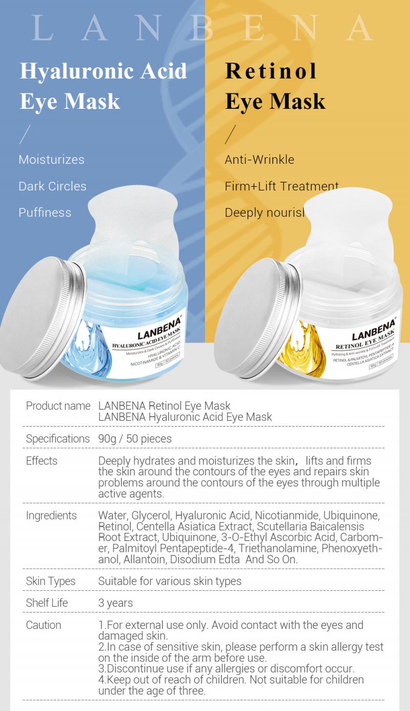 LANBENA Breathable Retinol Hyaluronic Acid Eye Masks Removing Dark Circles Remove Puffiness Moisturize Your Eyes Skin Care TSLM1