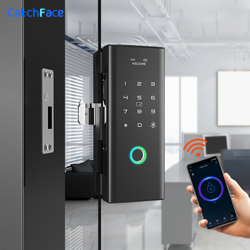 WiFi Remote Control Smart Lock Fingerprint/Tuya APP/RFID Card/Password Eletronic Door Lock for Frameless Glass Push/Sliding Door