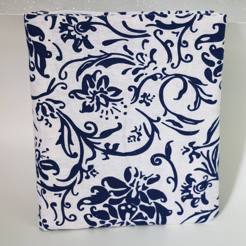 100cm*145cm zakka linen cotton fabric for sewing ethnic blue white floral printed material