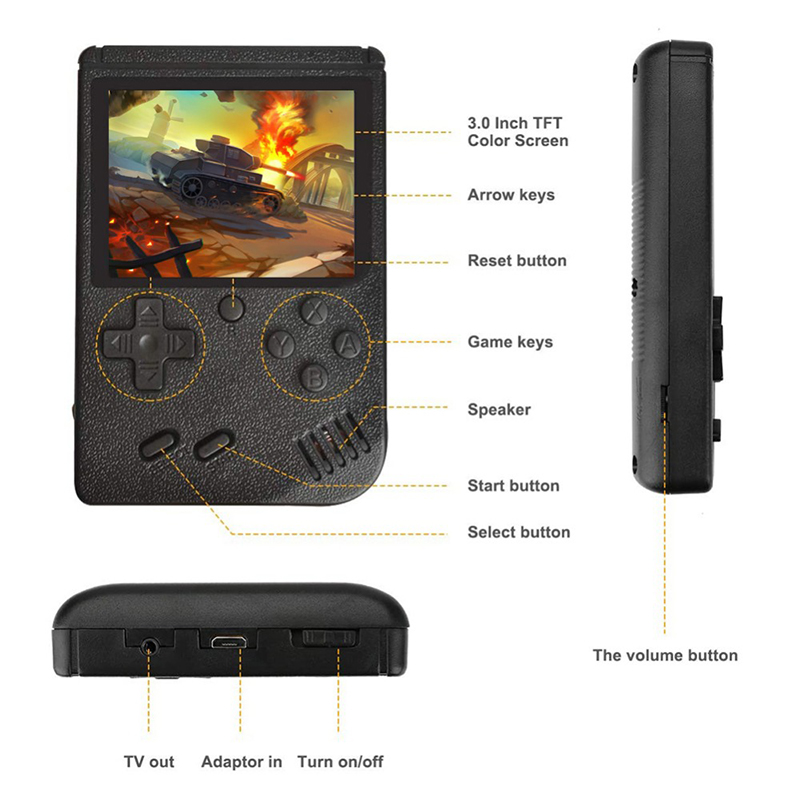 Portable Game Console Mini Handheld Game Console Video 8-Bit 3.0 Inch Color LCD Kids Color Game Player Built-in 400 games