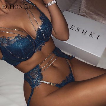 Echonight Rhinestone Underwear Set Shiny Push Up Women Lingerie Set Underwire Bra and Thong Bra Set Women's Lingerie Wholesale