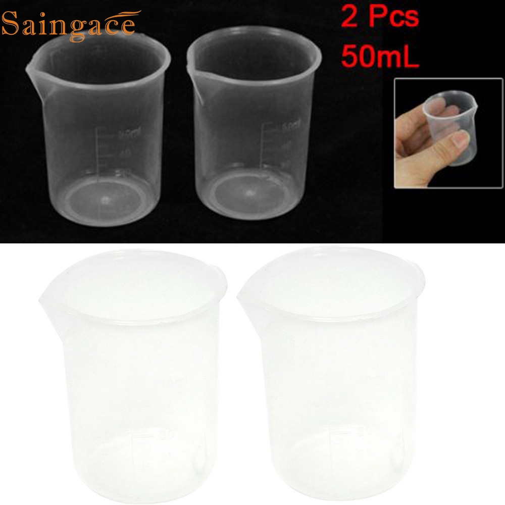 My House 2019 Cute New 50mL Graduated Beaker Clear Plastic Measuring Cup for Lab 2 Pcs