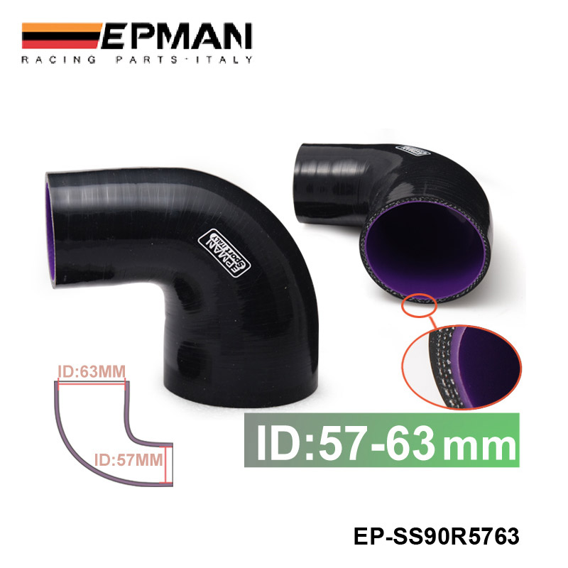 2.25"-2.5" 57mm-63mm Tuber Reducer Silicone Hose Coupler Piping 90 Degree 4-Ply For Intercooler Turbo Radiator EP-SS90R5763