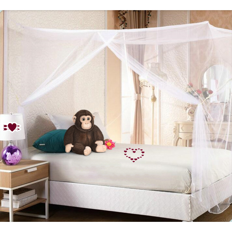 White Four-corner Bed Polyester Fiber Mosquito Net Translucent Fine Mesh Antimosquito Bed Curtain Dormitory Home General Bedding
