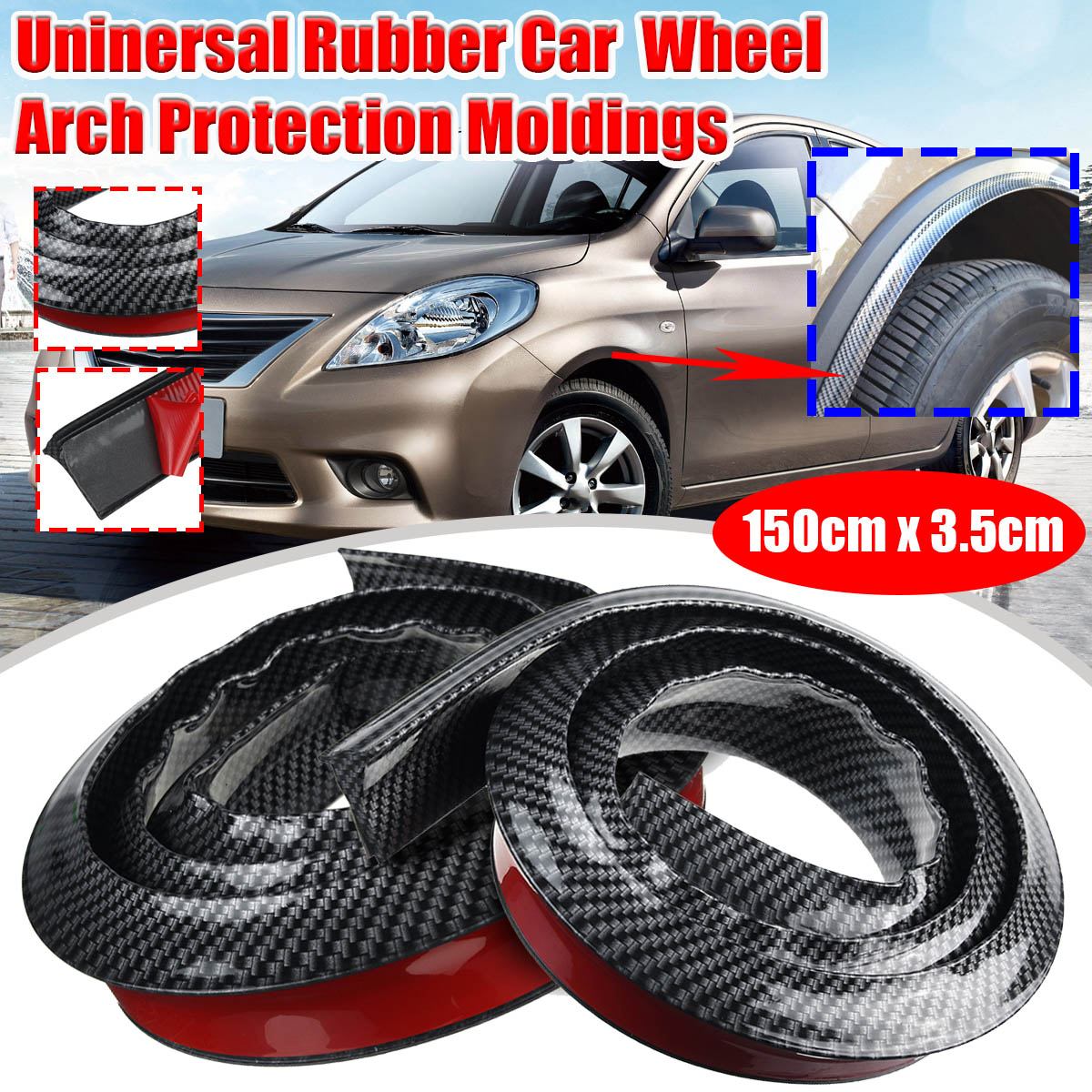 2pcs 1.5m Rubber Car Mudguard Trim Wheel Arch Protection Moldings for most cars trucks SUVs Car Styling Moulding