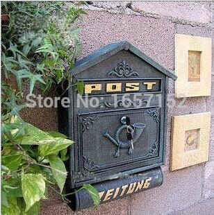 Dark Green Large Cast Iron Wall Mailbox with Newspaper Zeitung Holder Cast Aluminum Wall Mount Mailbox Mail Box P.O box