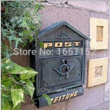 Dark Green Large Cast Iron Wall Mailbox with Newspaper Zeitung Holder Cast Aluminum Wall Mount Mailbox Mail Box P.O box