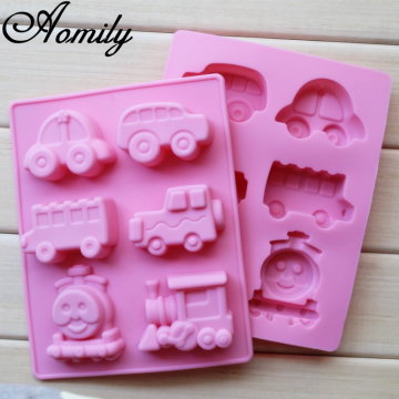 Aomily 6 Hole Car Train Silicone Fondant Cake Decorating Tools Jelly SugarCraft Chocolate Molds Moldes Para Reposteria Baking