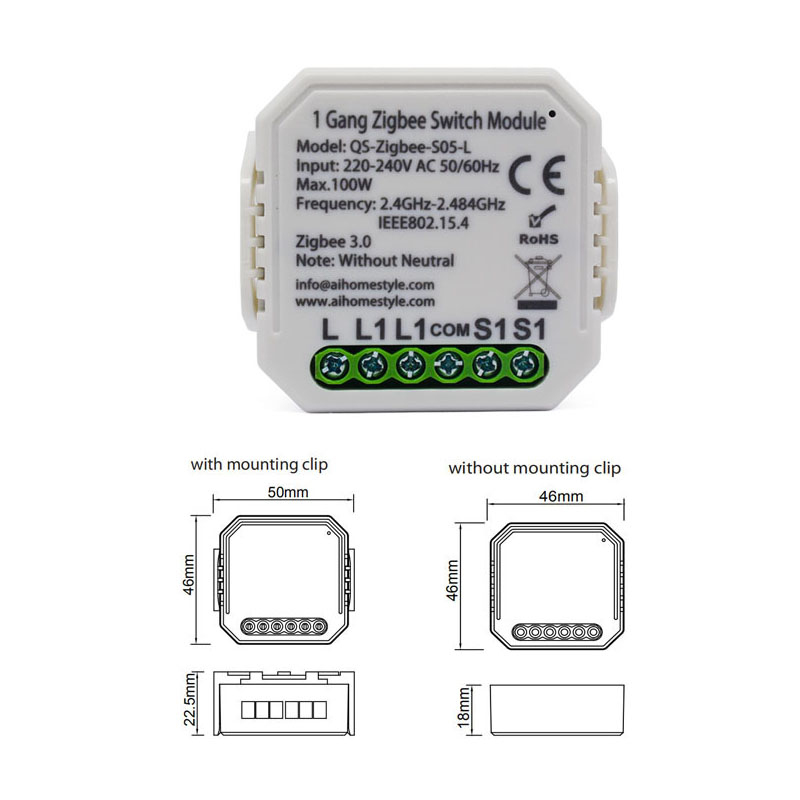 Tuya Smart Zigbee Switch Module 1/2 Gang With/No Neutral 1 Way Wireless Control Works With Zigbee Hub Alexa Google Home 220-240V