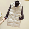 Women's down cotton vest 2021 new mid-length big pocket solid color waistcoat jacket Korean version of wild slim slim fashion