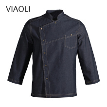 new Long Sleeve Denim Fabric Chef Jacket Wholesale restaurant uniforms shirts chef clothes chef restaurant uniform hotel uniform