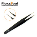 Flexsteel 6pcs/set ESD Tweezers Non-magnetic Forceps Anti-static Fine Curved Tip Black Maintenance Tools for Electronics Jewelry