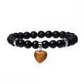 8MM Black Matte Onyx Round Beads With 15MM Gemstone Heart Charm Pendant Bracelet Crystal Beads Stretch Bracelet for Women Men