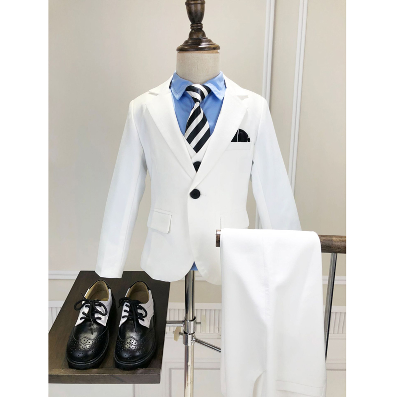 6pcs Children's Formal Suit Set Flower Boys Wedding Party Performance White Costume Kids Blazer Vest Pants Shirt Tie Clothes