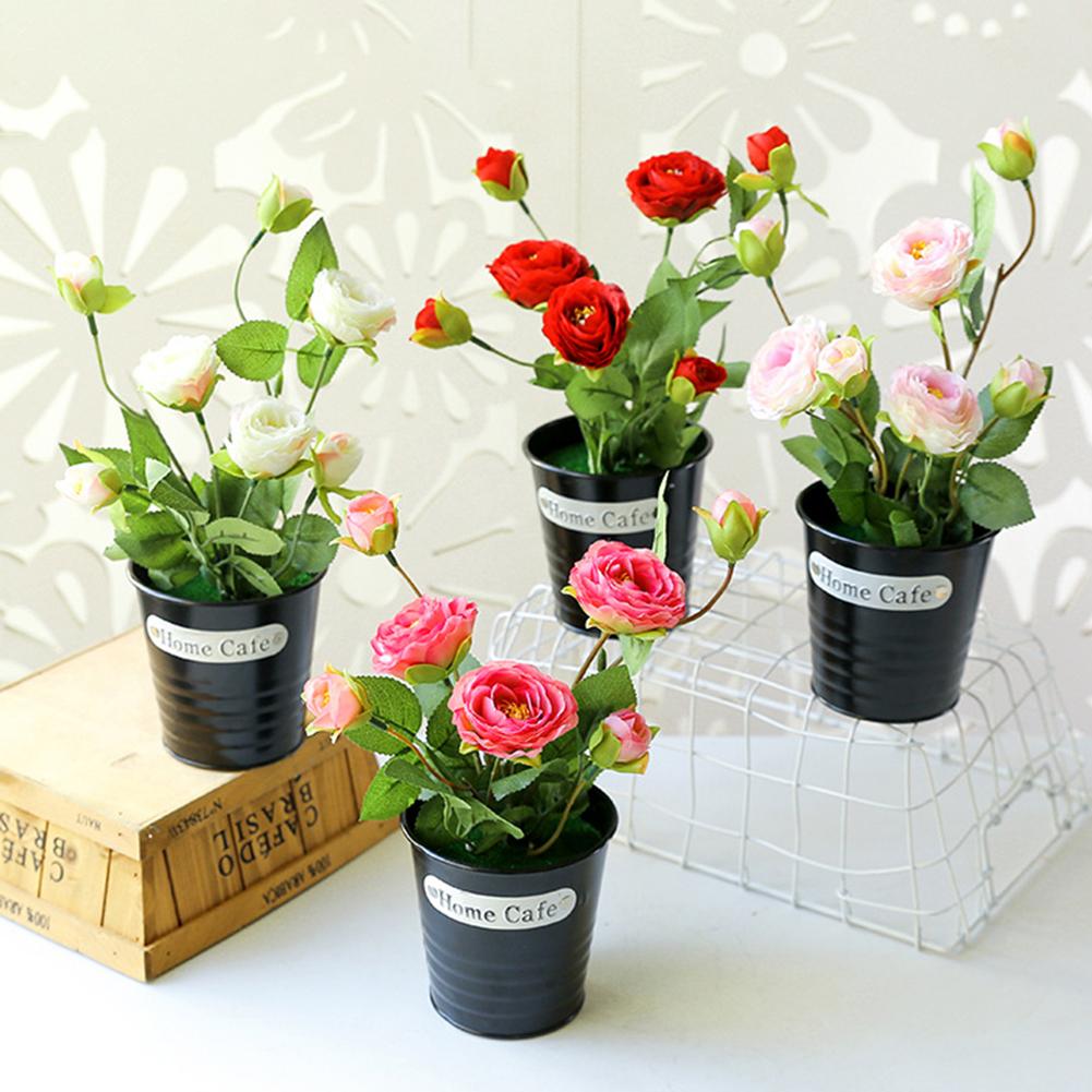 Artificial Flower Plant Metal Pot Bonsai Garden Home Table Party Room Decoration Table Decor, Vivid Flowers