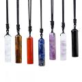 Gemstone Cylindrical Pendant Necklace for Women Men 14X60MM