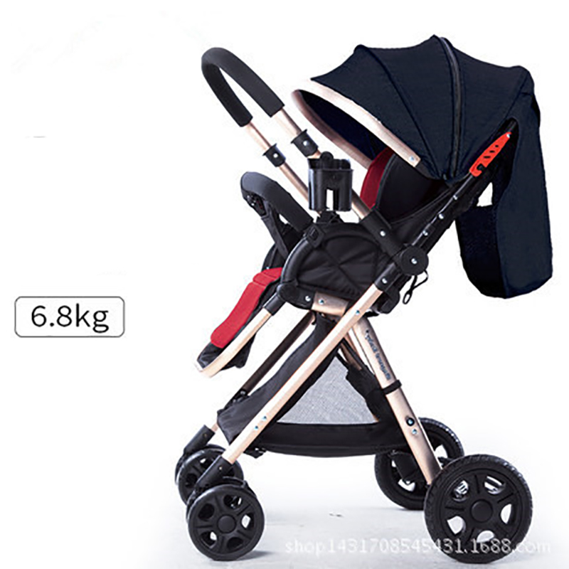 High View Baby Stroller Lightweight Folding Four-Wheel Cart Can Sit Can Lie Baby Two-Way Trolley Stroller