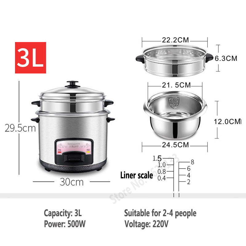New Efficient Electric Rice Cooker 3/4L stainless steel Heating Pressure Cooker Soup Cake Maker Multicooker Kitchen Appliances