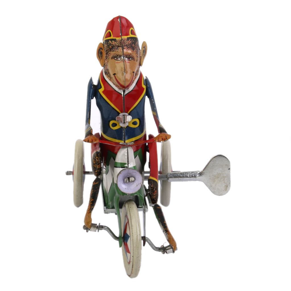 Vintage Style Mechanical Clockwork Windup Metal Monkey Riding A Car Tin Toy Gifts