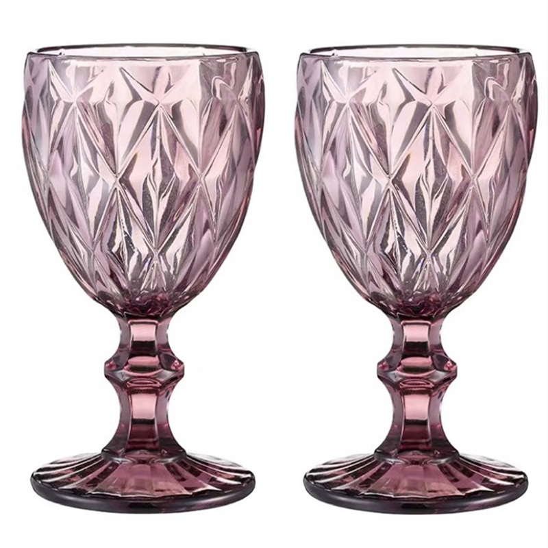 Relief Wine Glass Goblet Cup 2 pcs / lot Color Retro Juice for Drinking Cup Spirits Wedding Party Wine Glasses 300ml 240ml