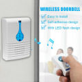 Wireless Remote Doorbell Self-adhesive With LED Flash 32 Music+Receiver For Home