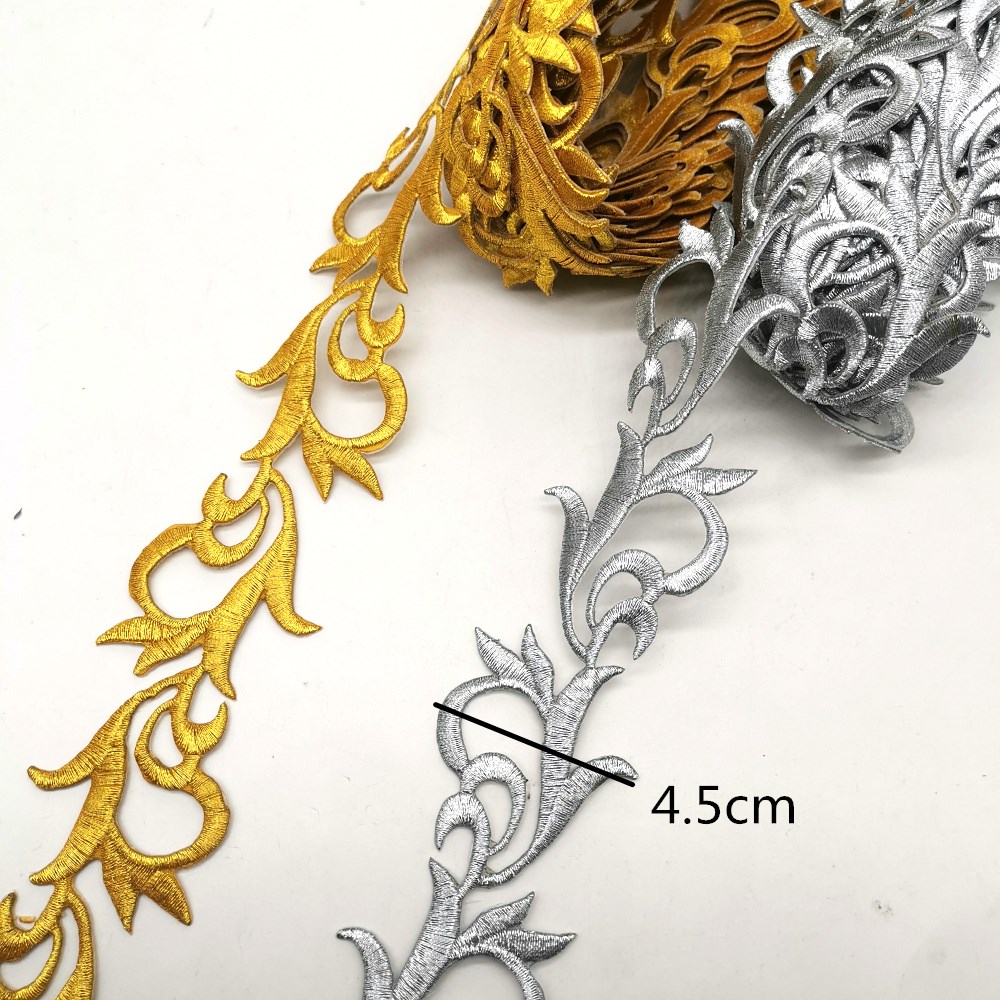 Iron On Embroidered Lace Gold Cosplay Lace Costumes Trims Appliques Gold and Sliver Metallic Tape 4.5CM