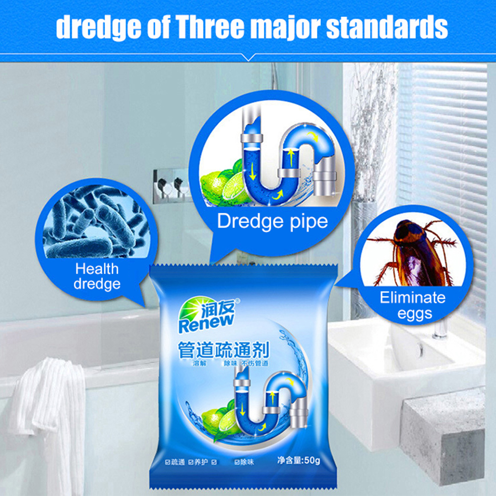 Hot 50g/bag Powerful Pipe Dredging Agent Drain Cleaner for Kitchen Sewer Toilet Sewer Cleaning Powder Super Clog Remover