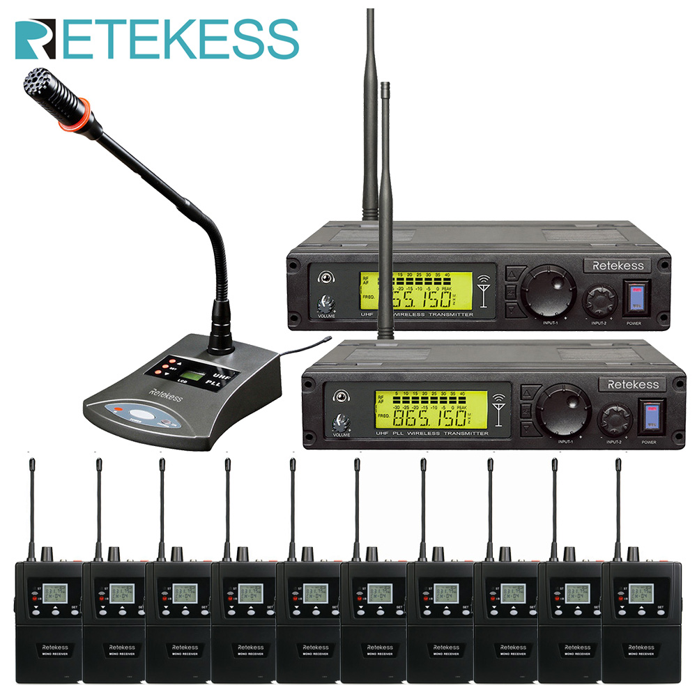 Wireless Conference System Simultaneous Interpretation RF 2 Transmitter+10 Receiver T127 with Earphone Microphone System