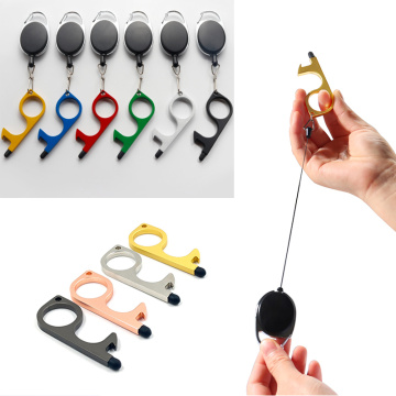 NEW No Touch Key No Touch Door Opener With telescopic rope Multifunction Clean Key Chain Portable Shining Bottle Opener elevator